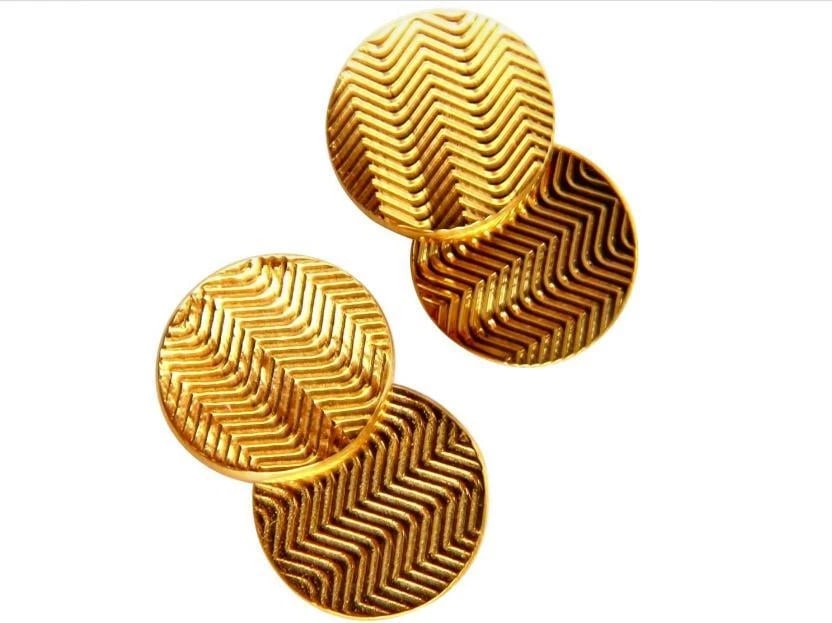 14 Karat 3D Circular Double Textured Gold Cufflinks Tread Lines Ref 12320** - 3