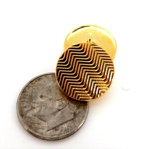 14 Karat 3D Circular Double Textured Gold Cufflinks Tread Lines Ref 12320** - 4