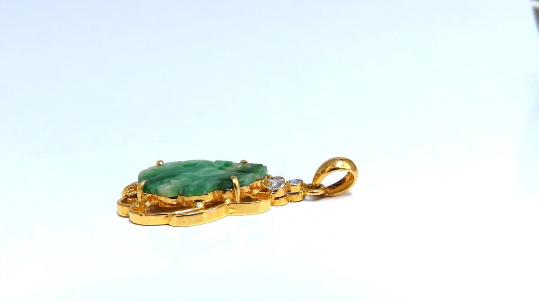 Natural Jade Carved Diamond Pendant 18kt** - 3