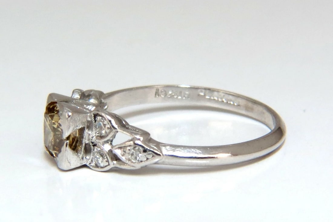 .60ct Natural Yellow Green Brown Diamond Vintage Gilt Ring Platinum** - 4