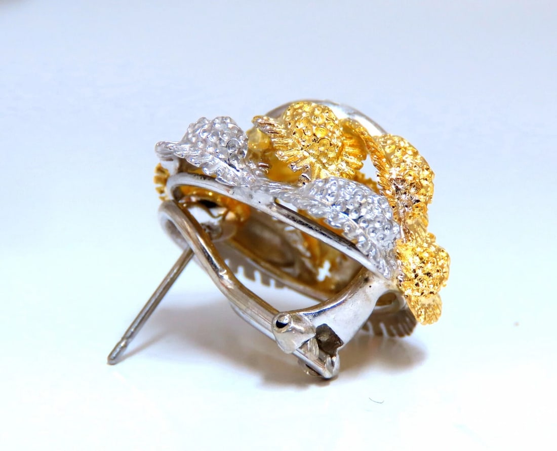Fern Floral Puff Cluster Diamond Clip Earrings 14kt** - 3