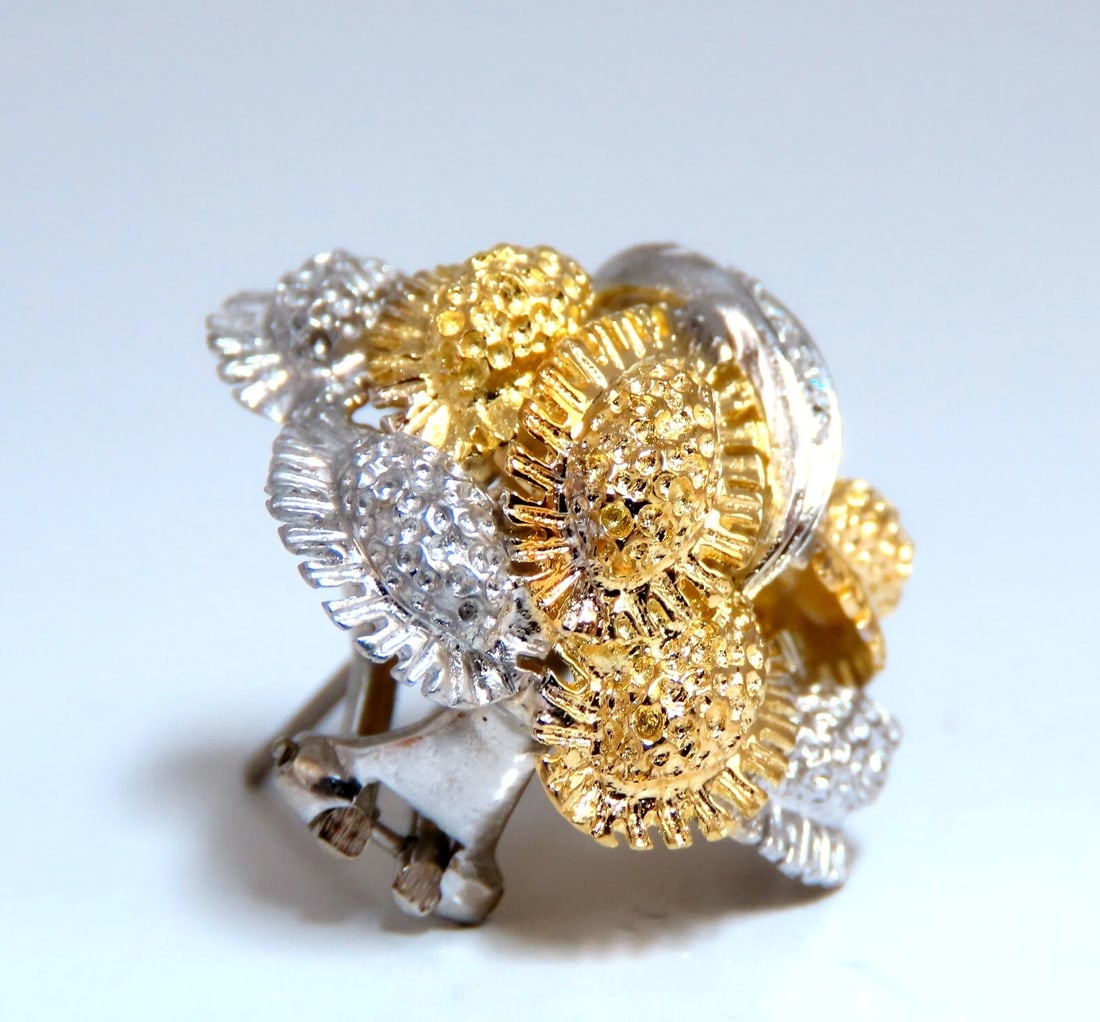 Fern Floral Puff Cluster Diamond Clip Earrings 14kt** - 4