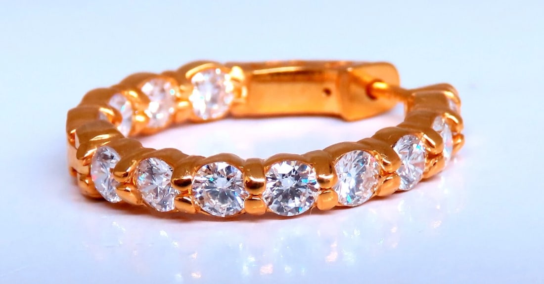2.61ct Natural Round Diamond hoop earrings 14kt 23mm button & share prong** - 2