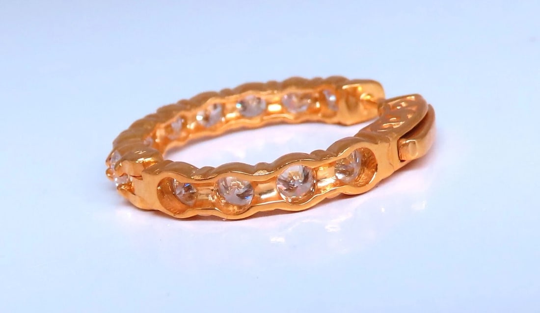 2.61ct Natural Round Diamond hoop earrings 14kt 23mm button & share prong** - 6