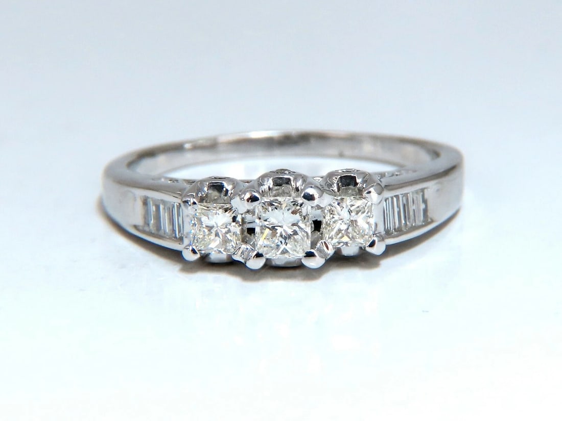 1.30ct Natural Princess Cut Diamonds Ring 14 Karat Classic Three Sz. 11.5** - 2