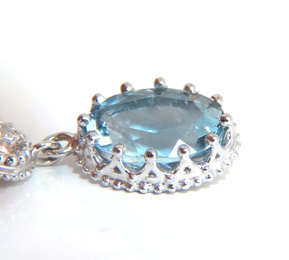 2.60ct natural aquamarines diamonds dangle earrings 14kt** - 4