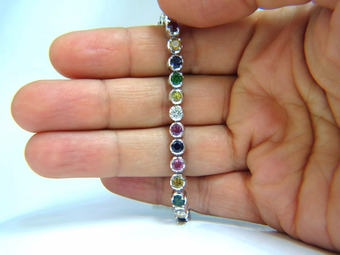 10.30ct natural ruby emerald sapphires diamond tennis bracelet 14kt gem line** - 9