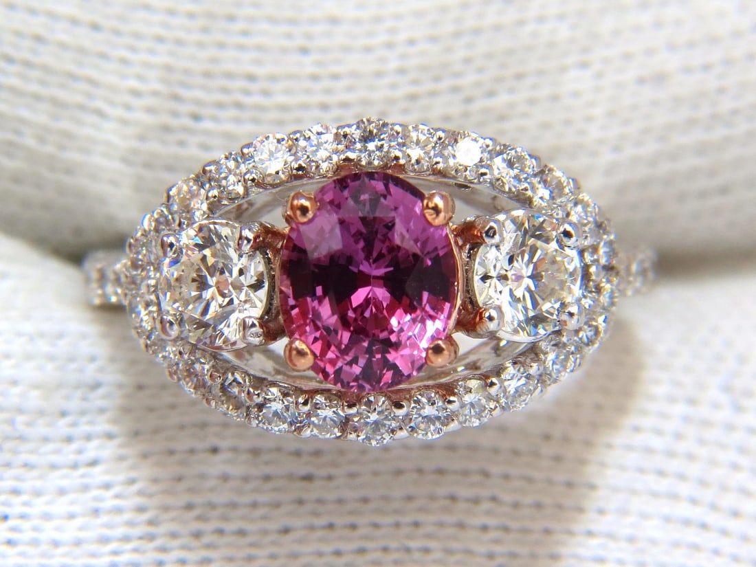 GIA Certified 2.97ct natural no heat vivid pink sapphire ring three stone wrap** - 4