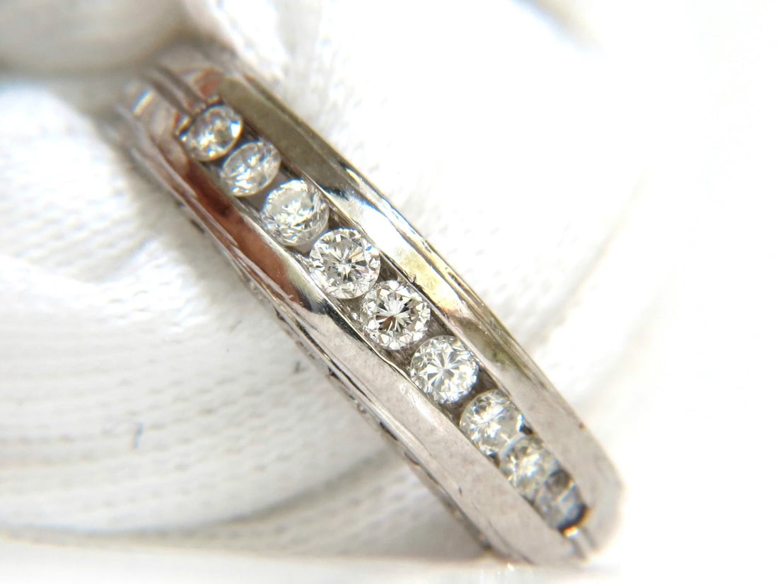 .35ct. NATURAL DIAMONDS CHANNEL DECO GILT ETCHED SCALING SHANK RING PLATINUM** - 10