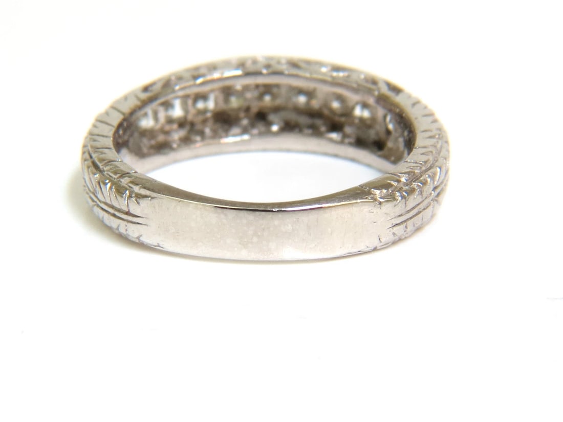 .35ct. NATURAL DIAMONDS CHANNEL DECO GILT ETCHED SCALING SHANK RING PLATINUM** - 6