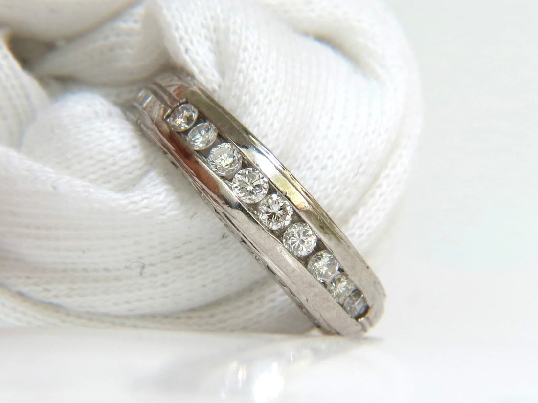 .35ct. NATURAL DIAMONDS CHANNEL DECO GILT ETCHED SCALING SHANK RING PLATINUM** - 9