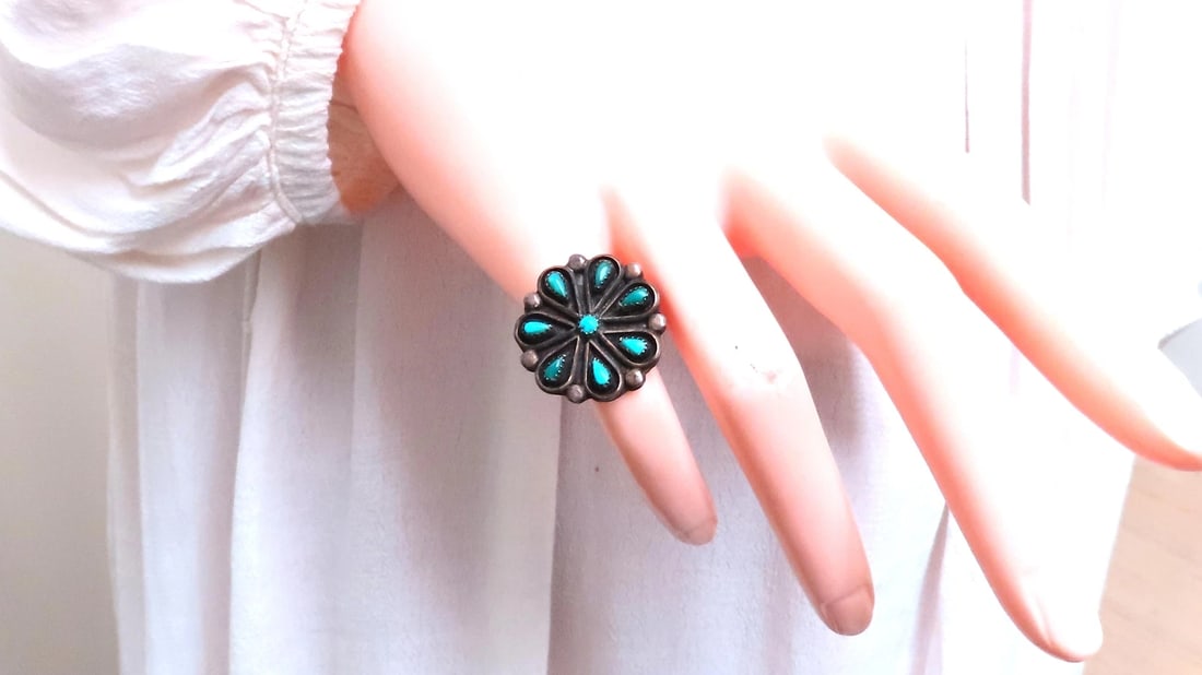 Turquoise Vintage Silver Tribal Ring 12544** - 5