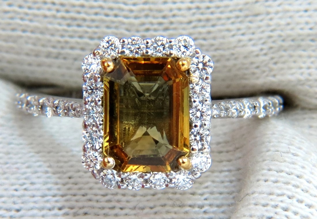 2.60ct natural vivid golden sapphire diamonds ring 14kt halo classic** - 3