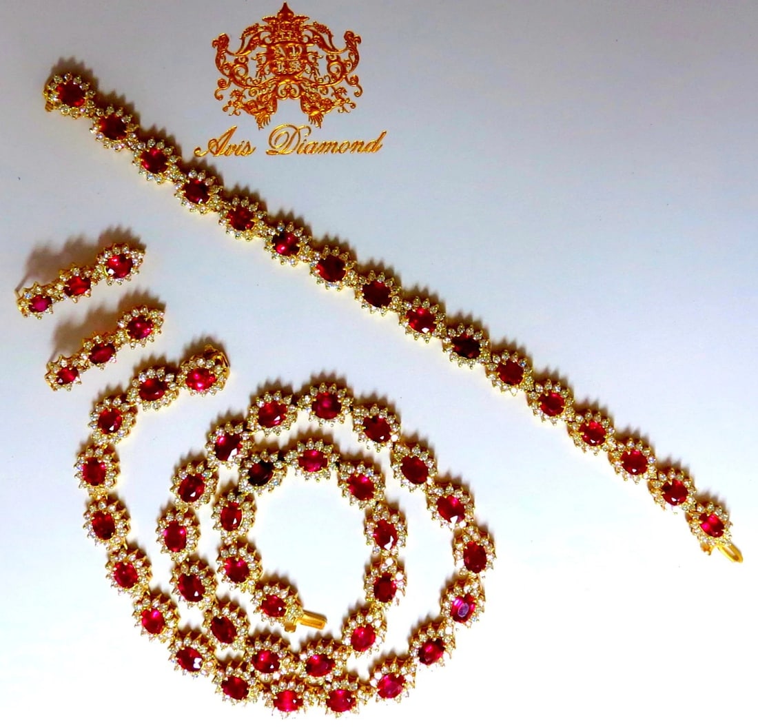 GIA Certified 67.20ct No Heat Ruby Diamond Necklace Bracelet Earrings **: Title: GIA Certified 67.20ct No Heat Ruby Diamond Necklace Bracelet Earrings ** Description: The Ruby Limit. Necklace + Earrings + Bracelet 45.20ct. Natural Rubies Full Faceted Oval brilliant cuts Exc