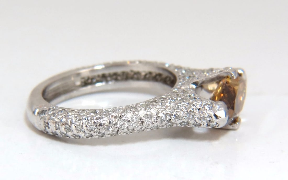 GIA certified 1.46ct Fancy Dark Yellow Brown Diamond Ring Platinum** - 2