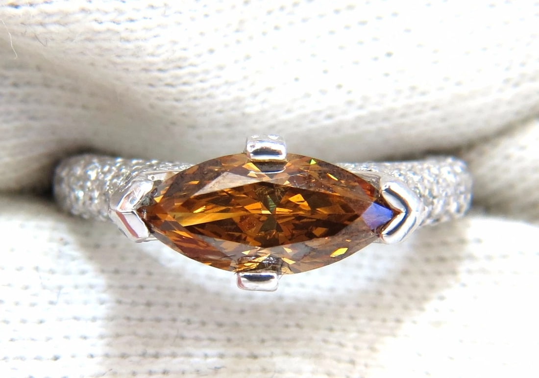 GIA certified 1.46ct Fancy Dark Yellow Brown Diamond Ring Platinum** - 5