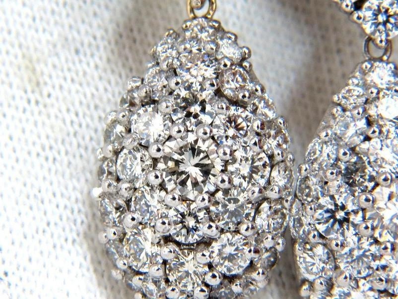 6.50ct. Natural Round Diamonds Dangle Pear Cocktail Earrings 14kt 12357** - 3