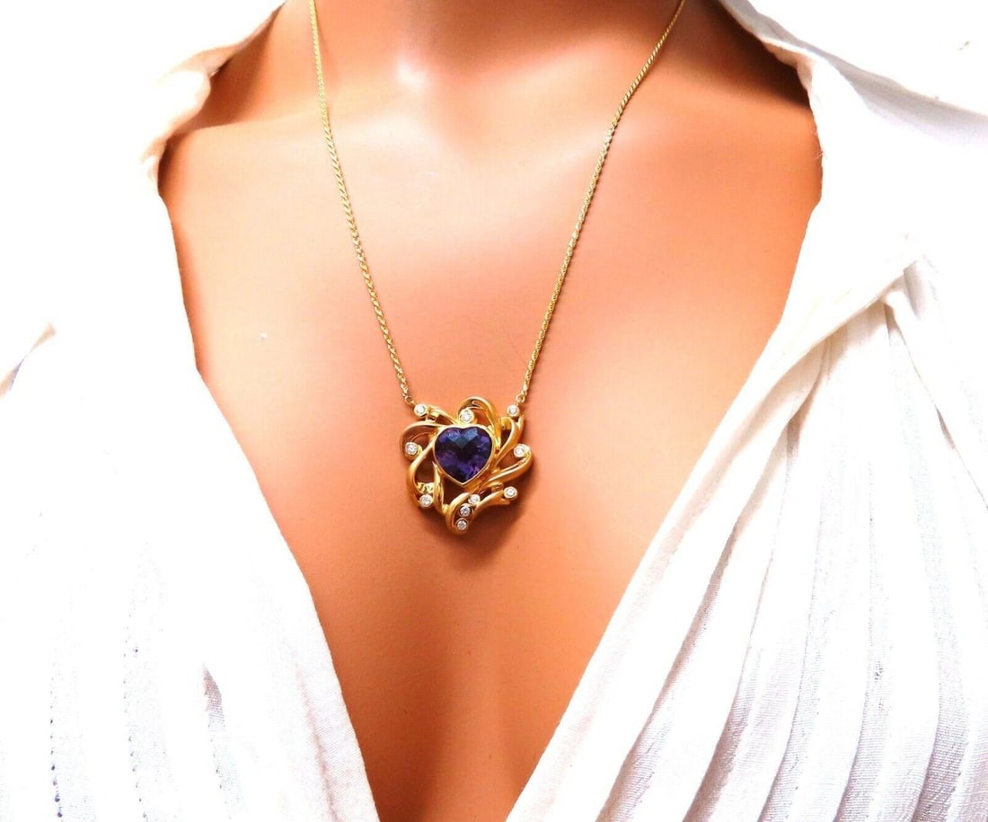 6 carat natural heart amethyst modified Royal Crest deco necklace 14kt** - 2