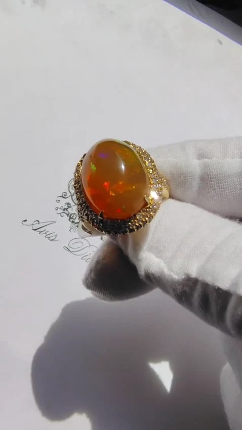 11.36CT NATURAL HOLOGRAPHIC OPAL DIAMOND RING 14KT GOLD *v - 2