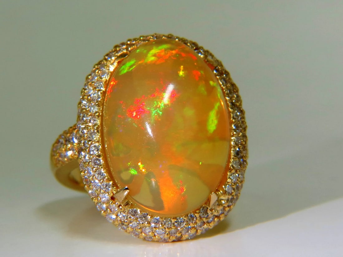 11.36CT NATURAL HOLOGRAPHIC OPAL DIAMOND RING 14KT GOLD *v - 7
