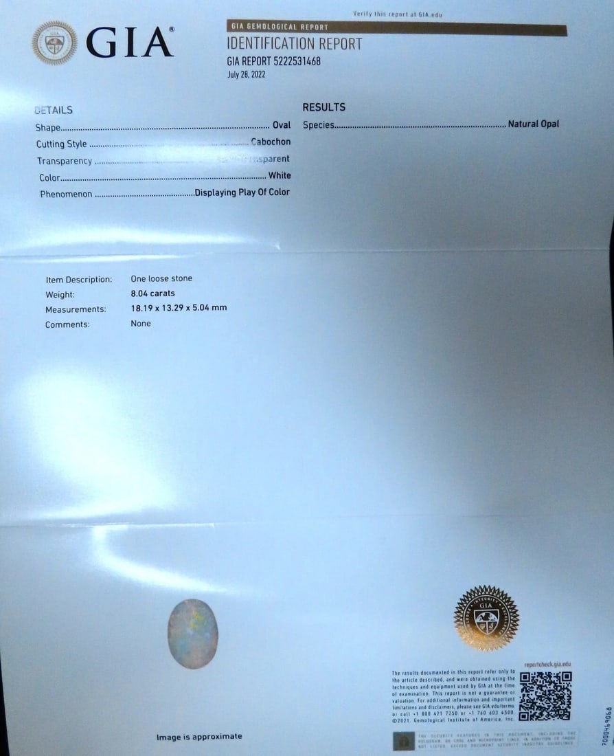 GIA Certified 8.04ct natural cabochon opal diamonds cocktail ring 14kt** - 9