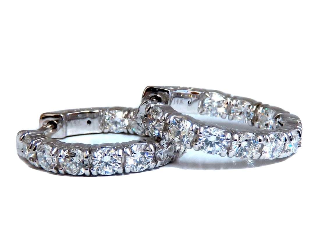 2.93ct Natural Round Diamond elongated hoop earrings 14kt 20m share prong**: Title: 2.93ct Natural Round Diamond elongated hoop earrings 14kt 20m share prong** Description: Elongated natural diamond hoop earrings. Sharing prong design 2.93 carat round brilliant diamonds G colo