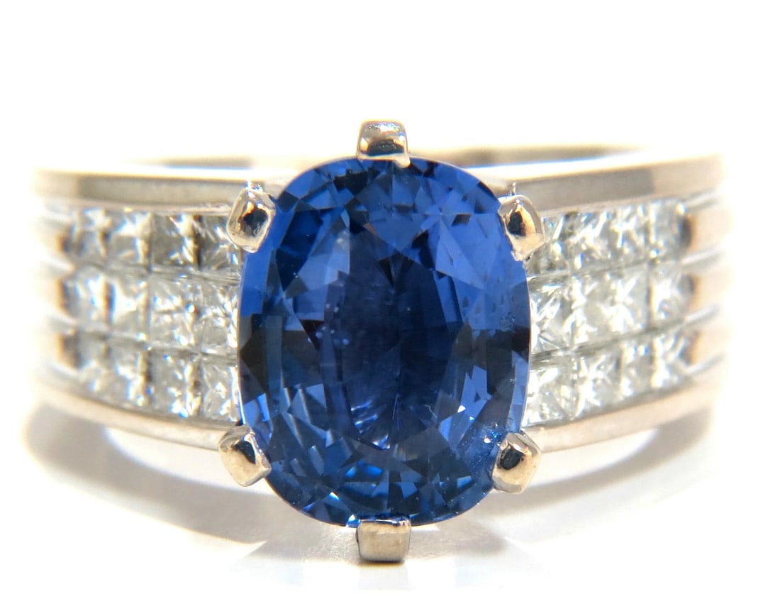 GIA Certified 5.52ct natural cornflower blue sapphire diamonds ring platinum *v: Title: GIA Certified 5.52ct natural cornflower blue sapphire diamonds ring platinum *v Description: Raised Cushioned Princess & Grill Patina GIA Certified 4.52ct. Natural Blue Sapphire ring GIA
