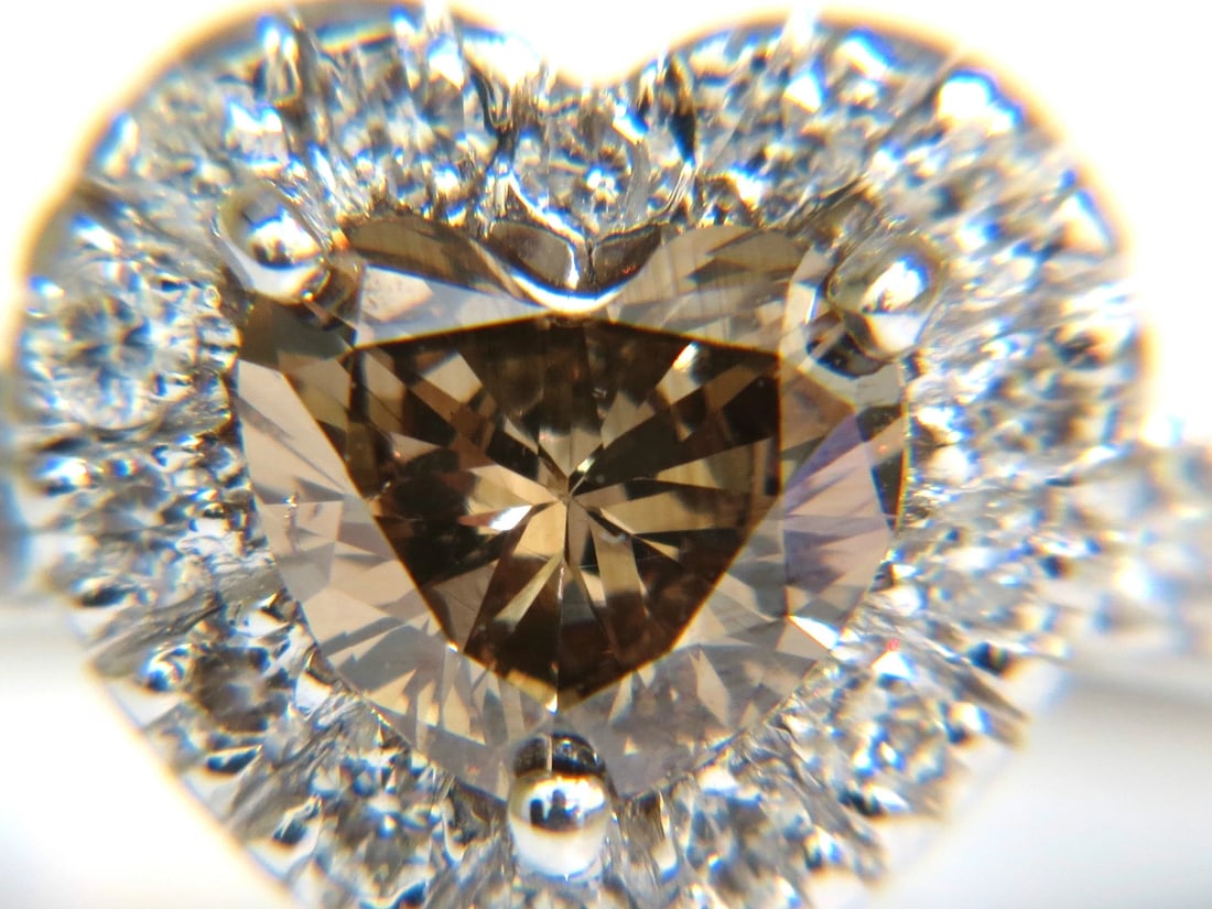 1.37CT NATURAL FANCY BRIGHT BROWN HEART CUT HALO DIAMOND RING 14KT VS** - 6