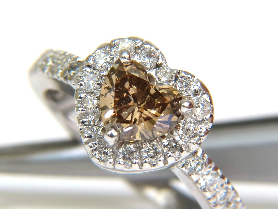 1.37CT NATURAL FANCY BRIGHT BROWN HEART CUT HALO DIAMOND RING 14KT VS** - 8