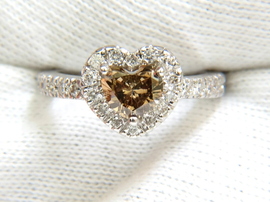 1.37CT NATURAL FANCY BRIGHT BROWN HEART CUT HALO DIAMOND RING 14KT VS** - 9