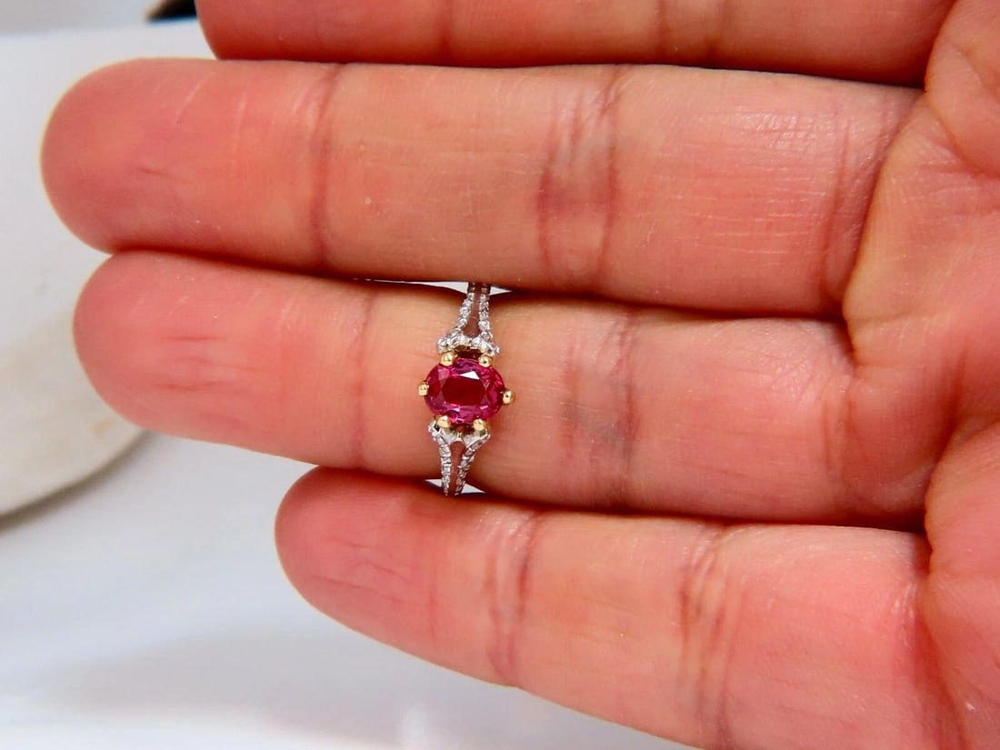 AIGS Certified 1.07ct Natural Pink No Heat Ruby Diamonds Ring 14 Karat** - 4