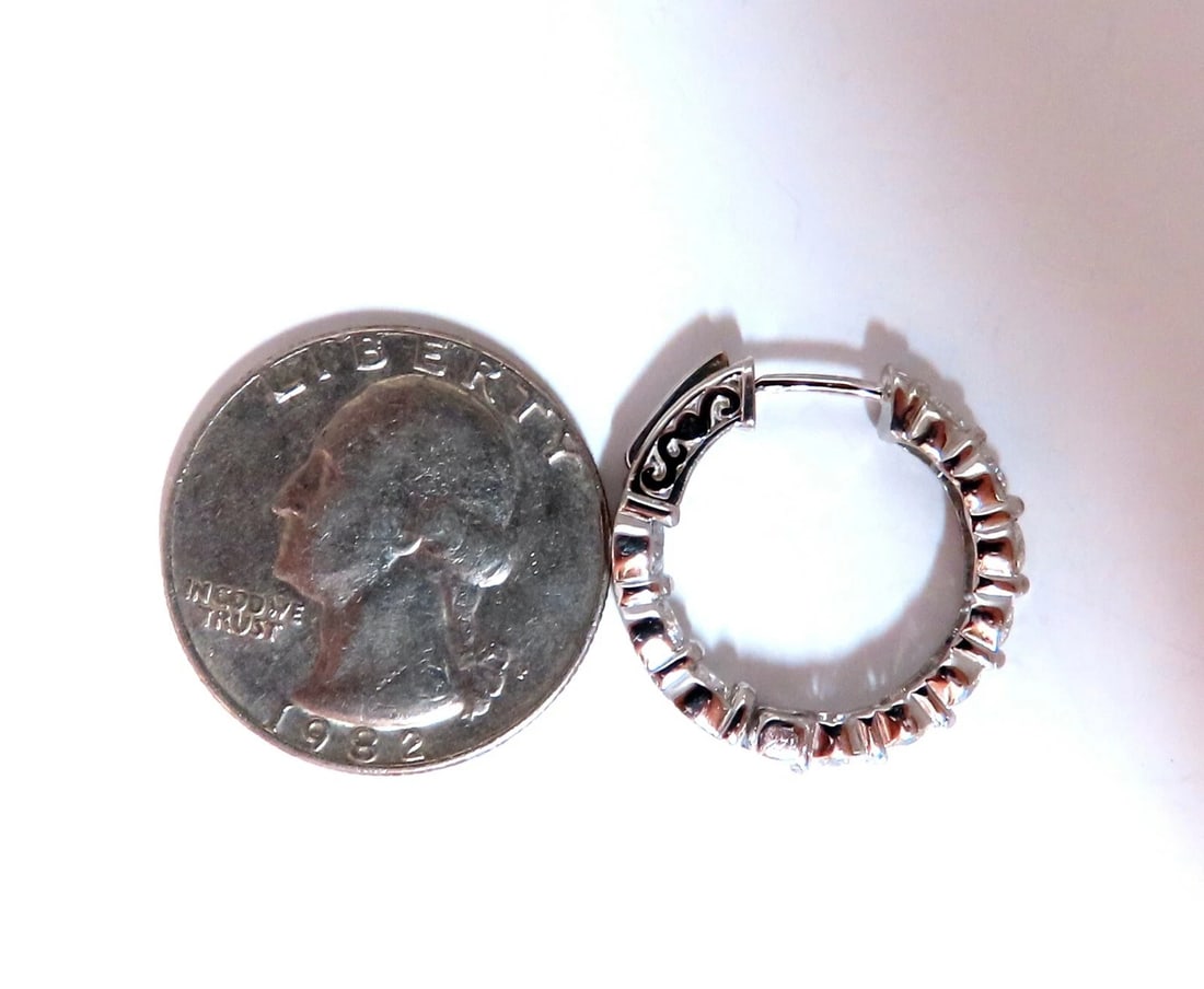 3.02ct Natural Round Diamond hoop earrings 14kt 22mm button & share prong** - 5