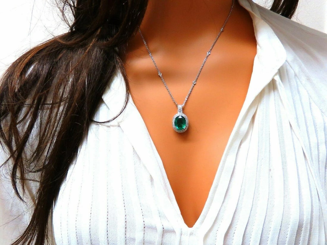 GIA Certified 4.63ct Natural Emerald Diamonds Necklace 14kt gold 11253 ** - 4