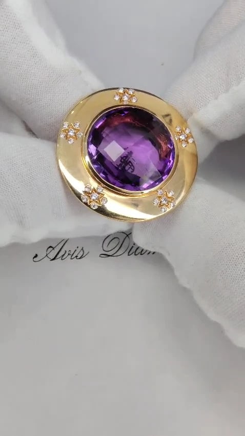 Designer Garavelli 17ct Natural Amethyst Diamonds Ring 18kt Italy *v - 2
