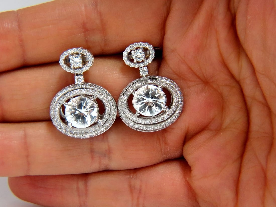 10.90CT NATURAL ZIRCON DIAMONDS DANGLE DROP EARRINGS 14KT** - 7
