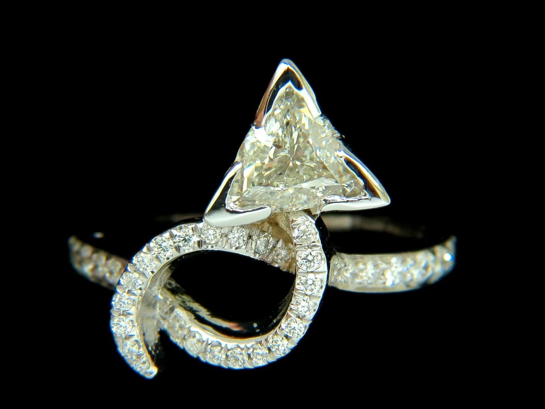 1.56CT TRILLIANT NATURAL DIAMOND CROSSOVER RING MODERN ERA 14KT GOLD *v - 5