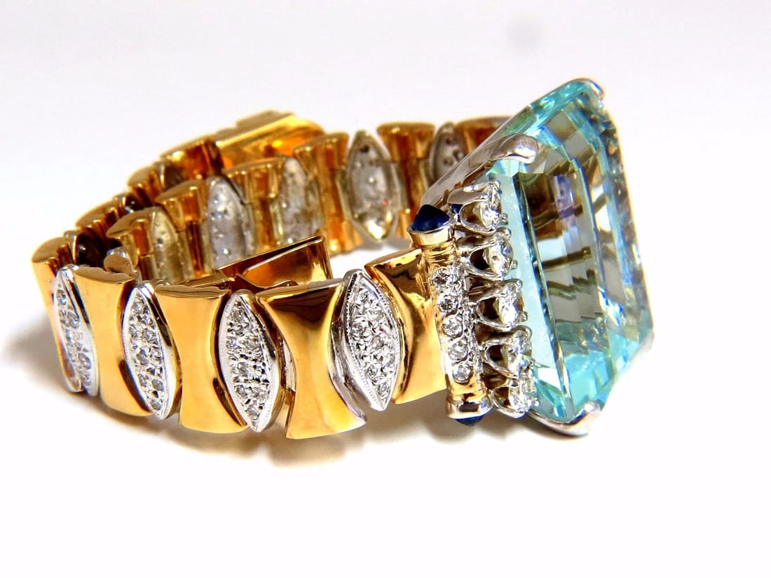 GIA Certified 56.05ct natural aquamarine diamonds bracelet Bohemian Deco 14kt ** - 2
