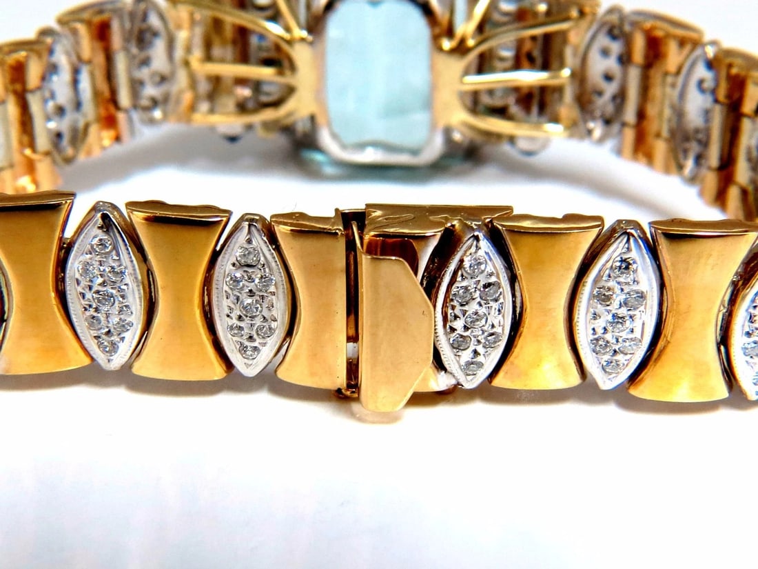 GIA Certified 56.05ct natural aquamarine diamonds bracelet Bohemian Deco 14kt ** - 3