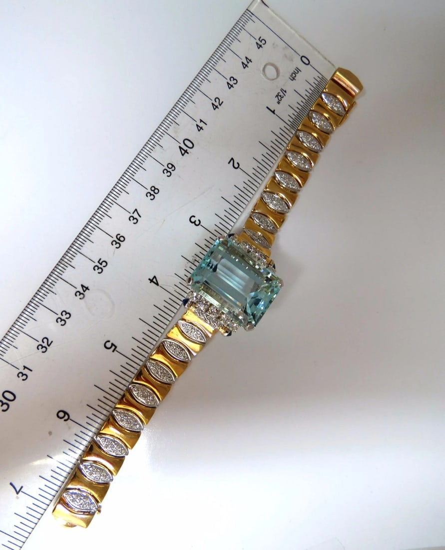 GIA Certified 56.05ct natural aquamarine diamonds bracelet Bohemian Deco 14kt ** - 6