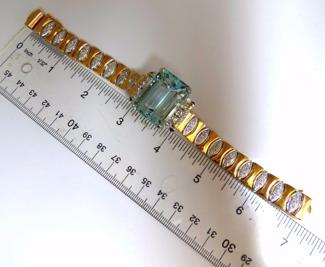 GIA Certified 56.05ct natural aquamarine diamonds bracelet Bohemian Deco 14kt ** - 7
