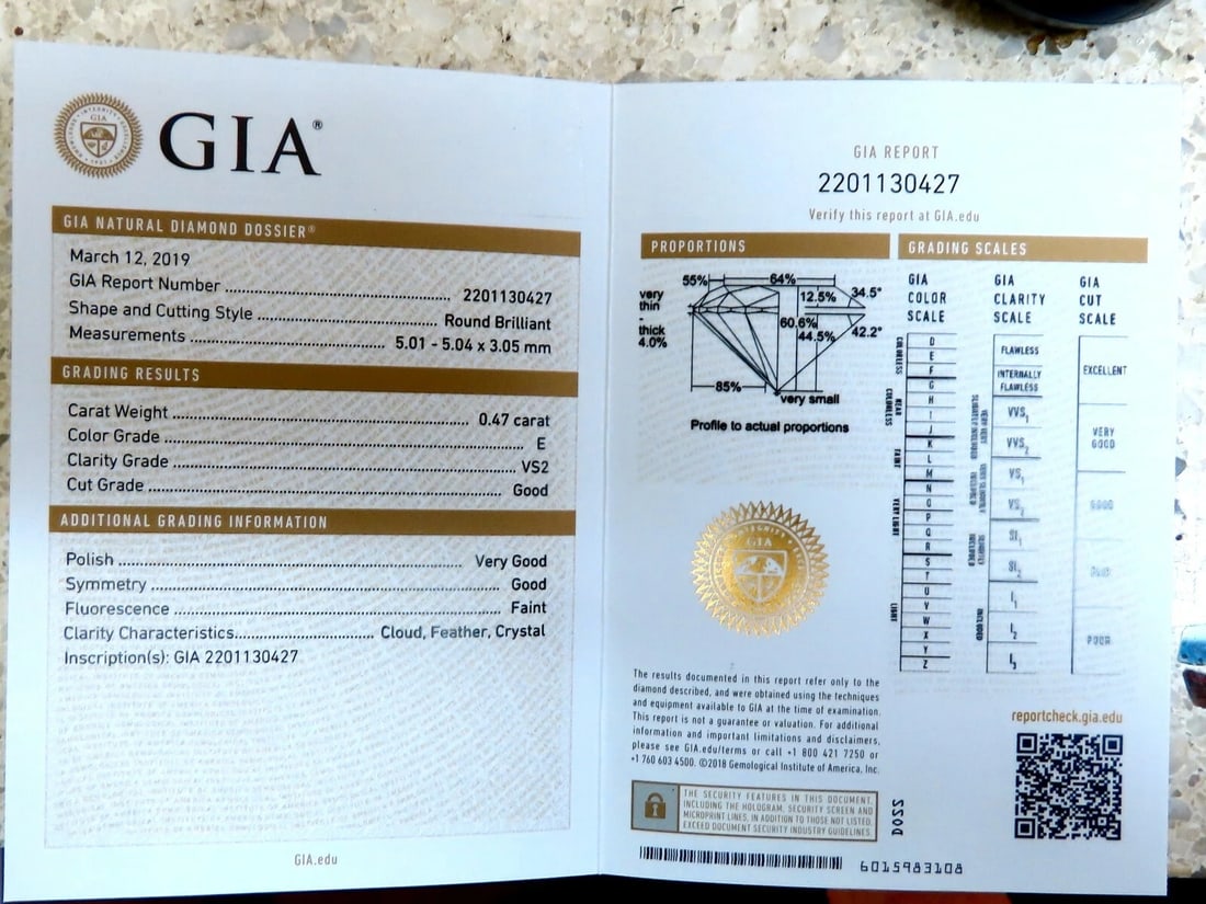 GIA Certified .47ct E.vs2 natural round diamond ring & wedding band 18kt** - 5