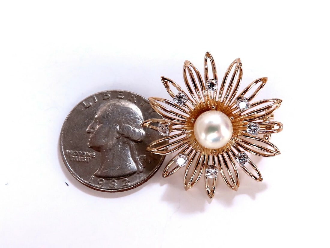 7.5mm South Seas Pearls 1ct Diamonds Sunburst Earrings 14kt Gold** - 4