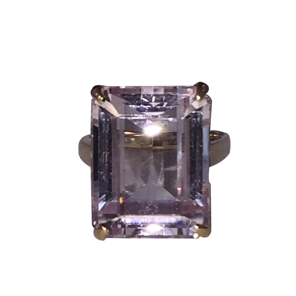 14 kt Gold Emerald Cut Pink Kunzite Cocktail Ring - 2