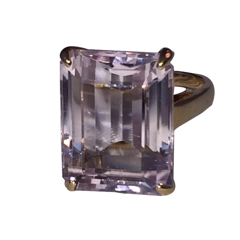 14 kt Gold Emerald Cut Pink Kunzite Cocktail Ring - 3