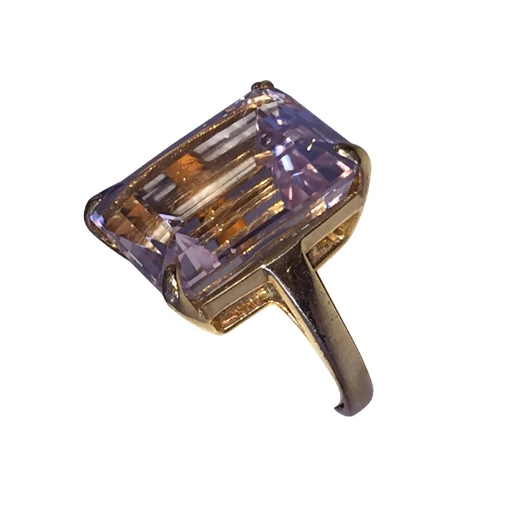 14 kt Gold Emerald Cut Pink Kunzite Cocktail Ring - 5
