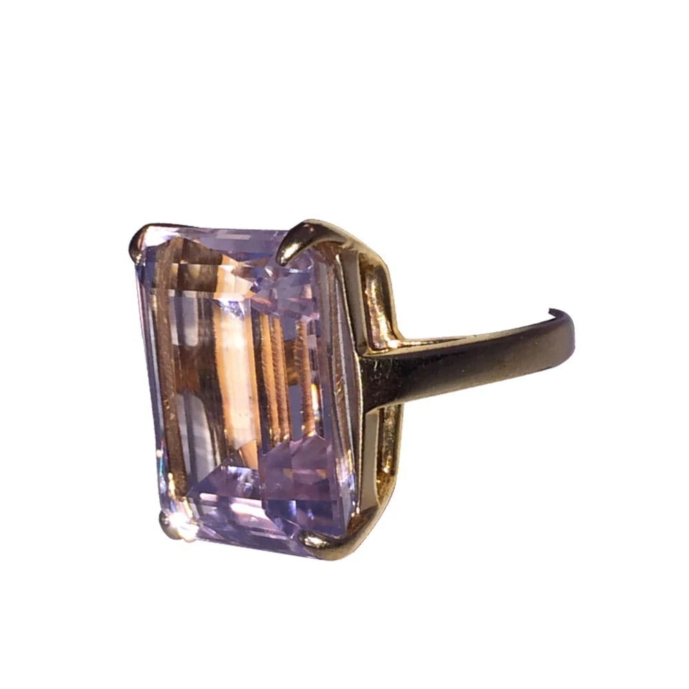 14 kt Gold Emerald Cut Pink Kunzite Cocktail Ring - 6