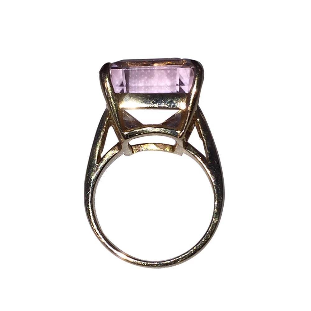 14 kt Gold Emerald Cut Pink Kunzite Cocktail Ring - 7
