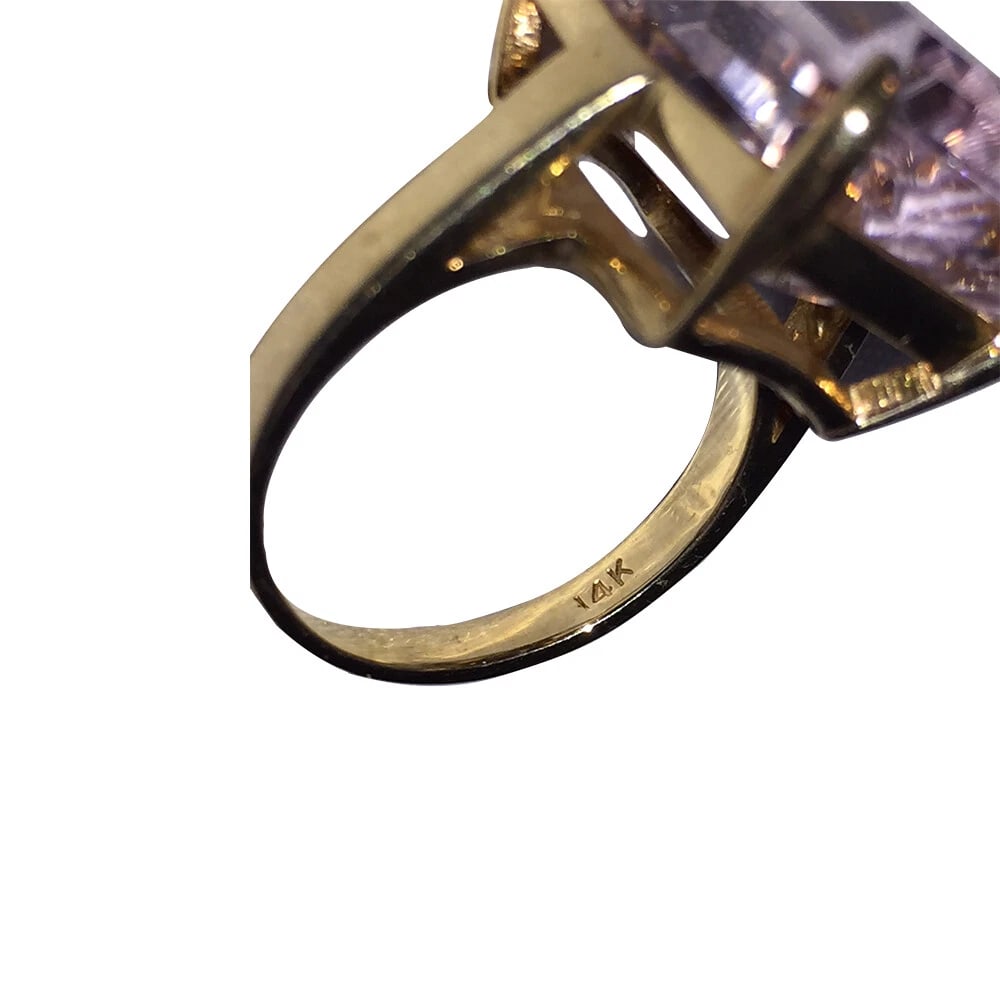 14 kt Gold Emerald Cut Pink Kunzite Cocktail Ring - 8