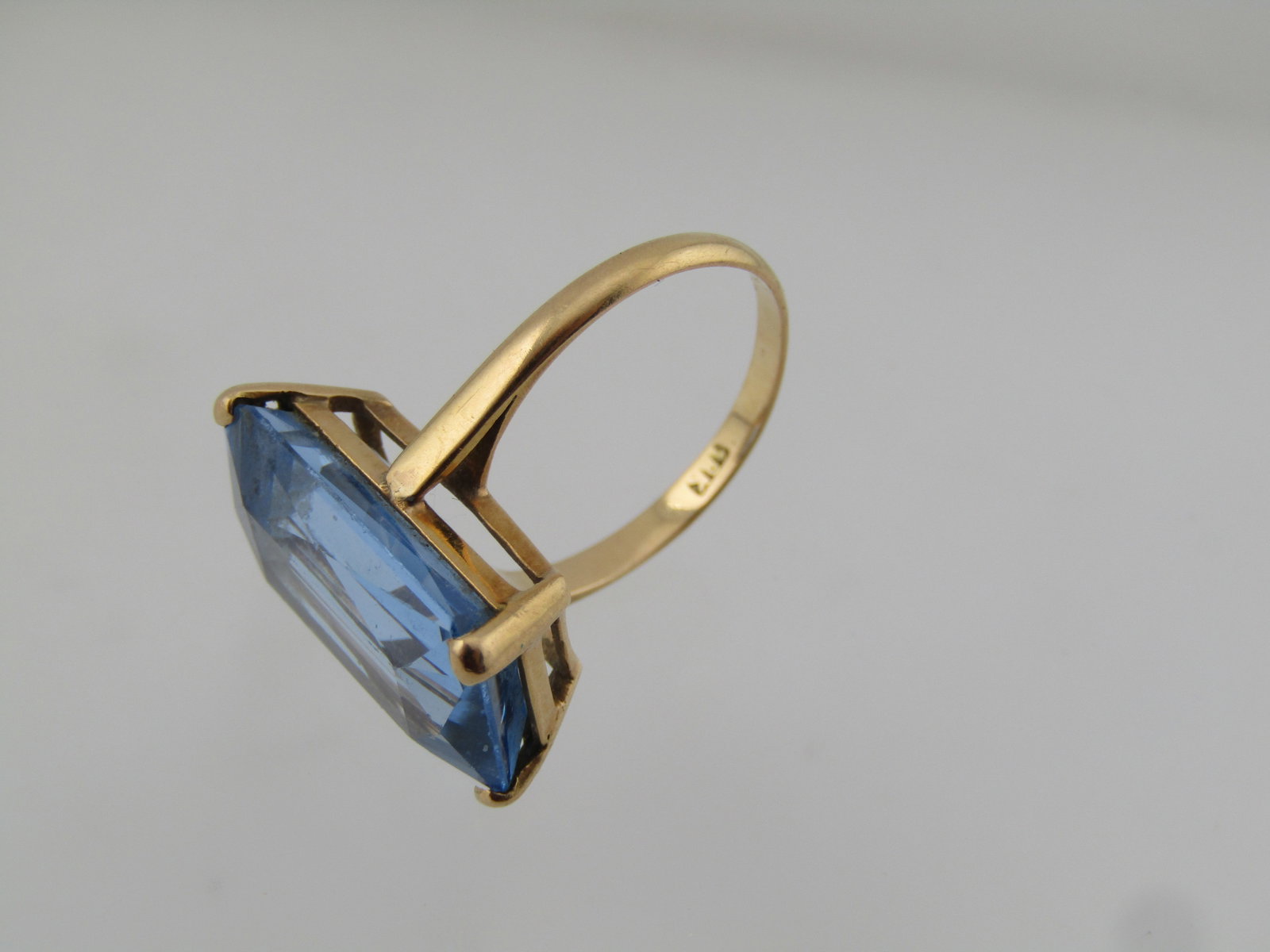 Vintage 18kt Blue Topaz Ring, Sz. 5.5, Pre MId-Century, 10CTW - 5