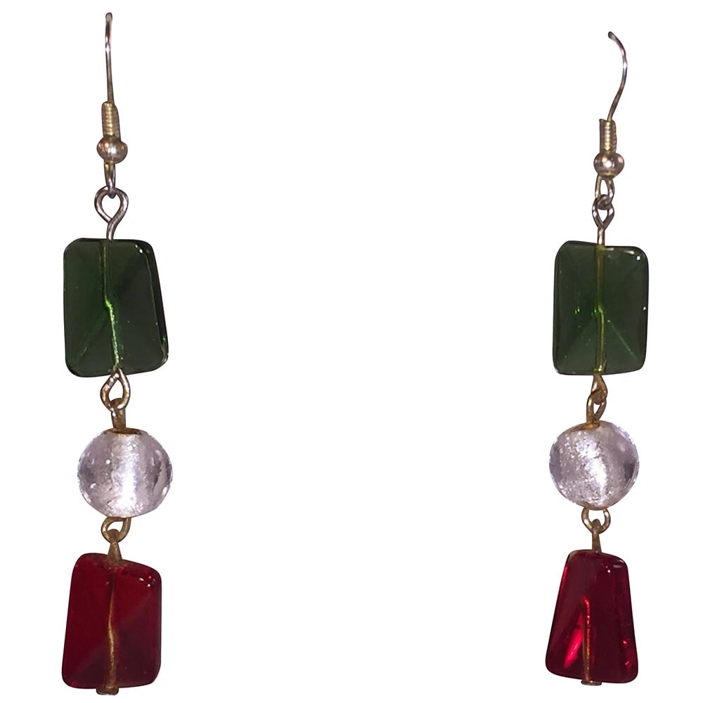 Venetian Reworked Glass Bead Drop Earrings: Title:Venetian Reworked Glass Bead Drop Earrings Description:Gorgeous re-worked Venetian glass bead dangle earrings. Circa 1970s, re-made from beads from from the 1950s. Earrings measure 2 3/4" long a